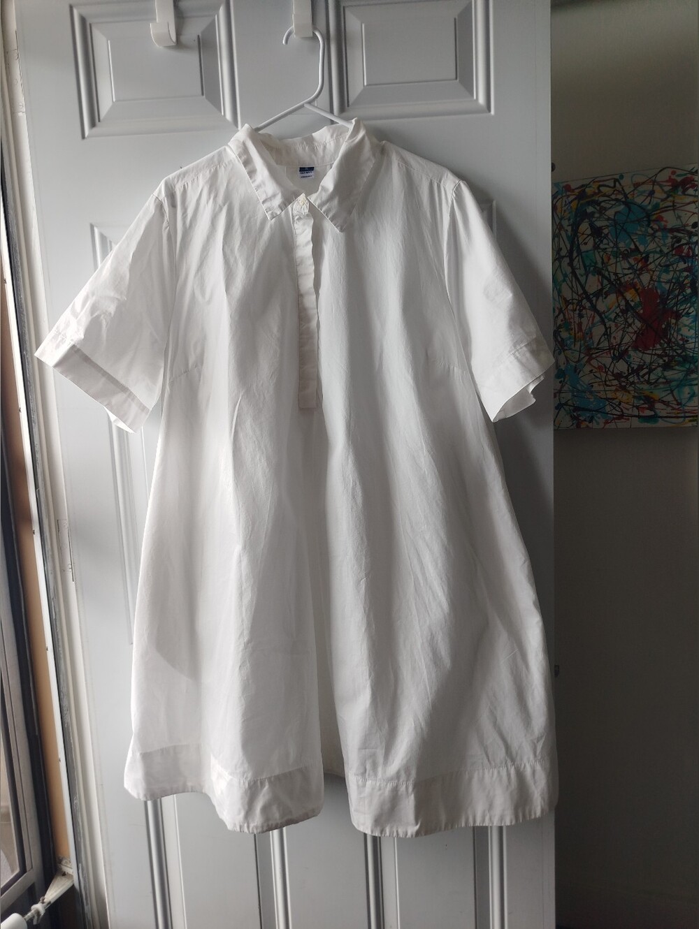 Old Navy White Short-Sleeve Button-Down Shirt Dress